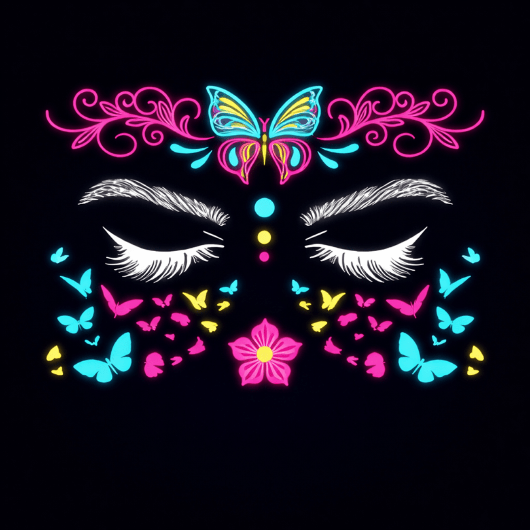 Neon Tattoo Gesicht Schmetterling Blume - FestivalStuff