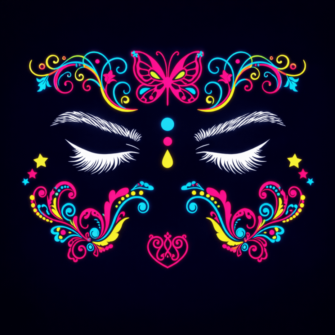 Neon Tattoo Gesicht Schmetterling Ornament - FestivalStuff