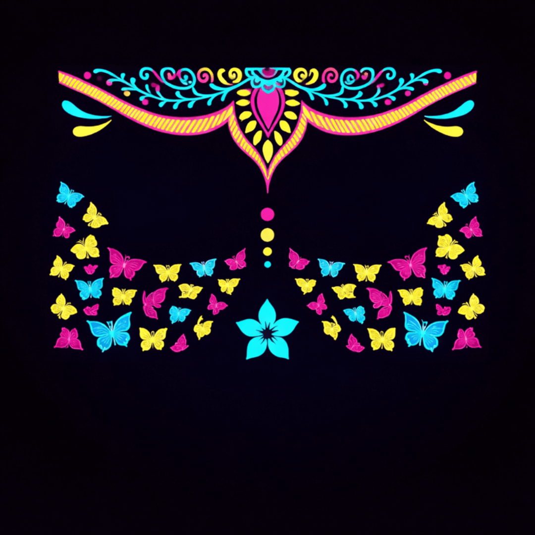 Neon Tattoo Gesicht Schmetterlinge Mandala - FestivalStuff