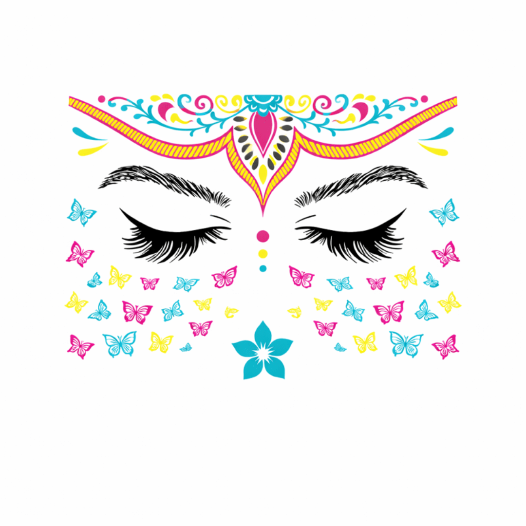 Neon Tattoo Gesicht Schmetterlinge Mandala - FestivalStuff