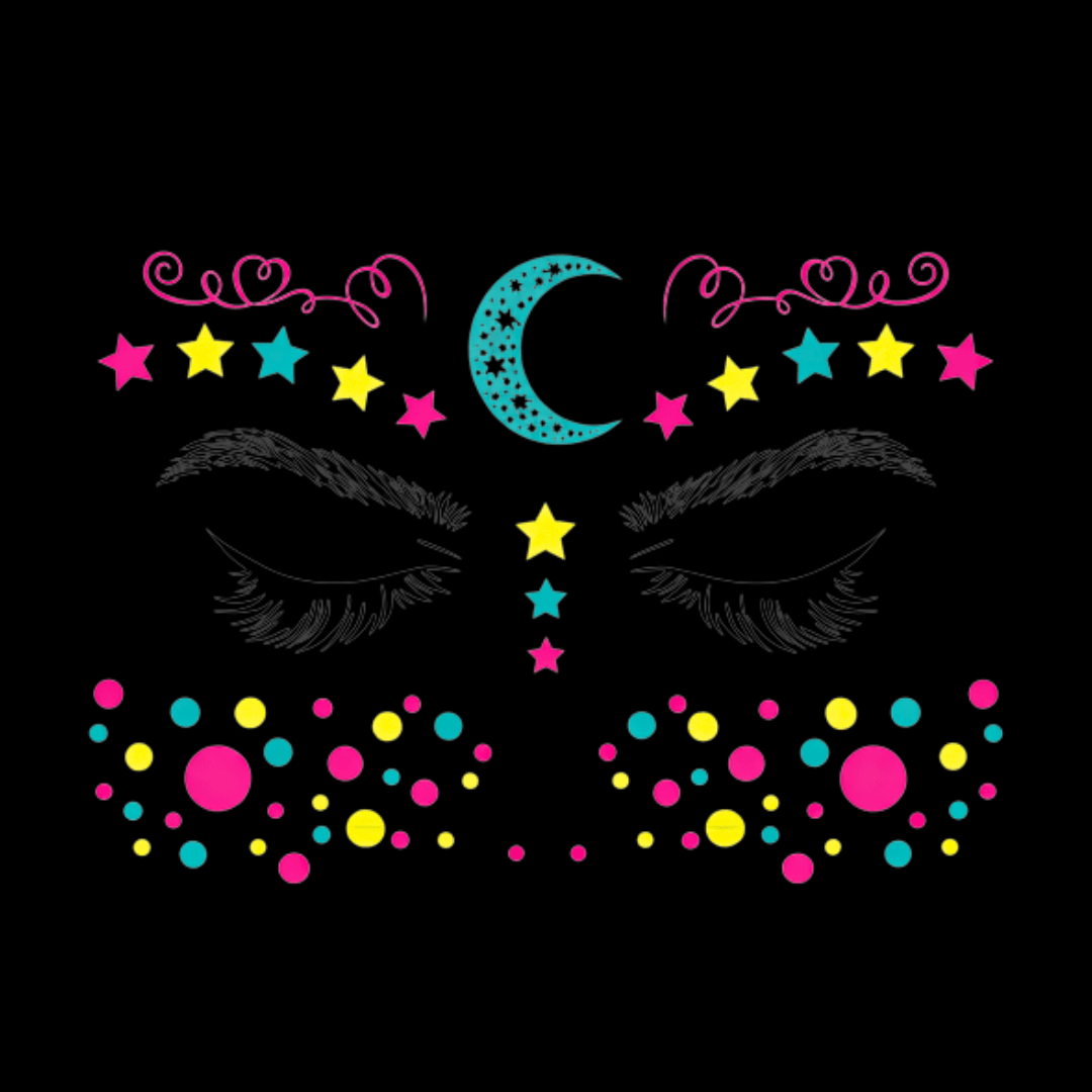 Neon Tattoo Gesicht Sonne Mond Sterne - FestivalStuff