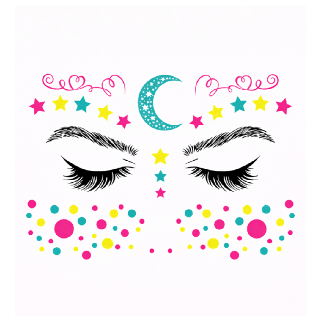 Neon Tattoo Gesicht Sonne Mond Sterne - FestivalStuff