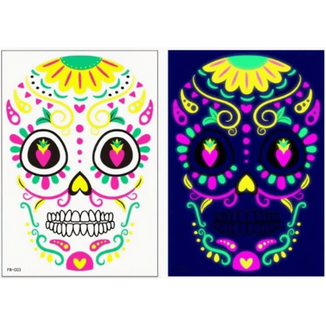 Neon - Zuckerschädel - Gesichtstattoos Aufkleber für Halloween - FestivalStuff