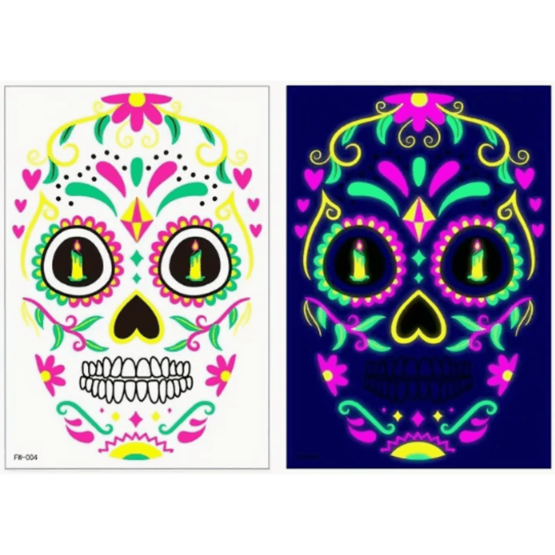 Neon - Zuckerschädel - Gesichtstattoos Aufkleber für Halloween - FestivalStuff