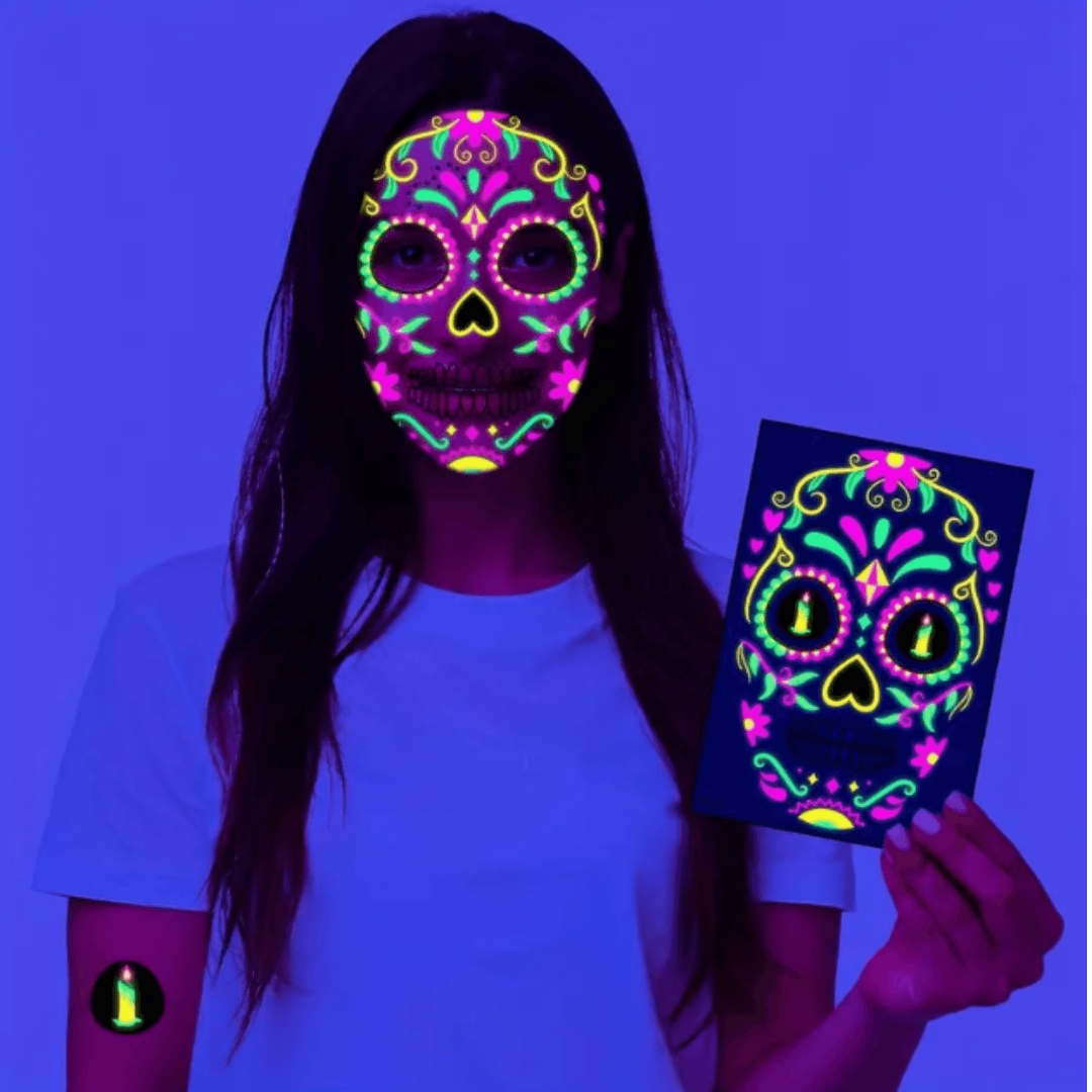 Neon - Zuckerschädel - Gesichtstattoos Aufkleber für Halloween - FestivalStuff