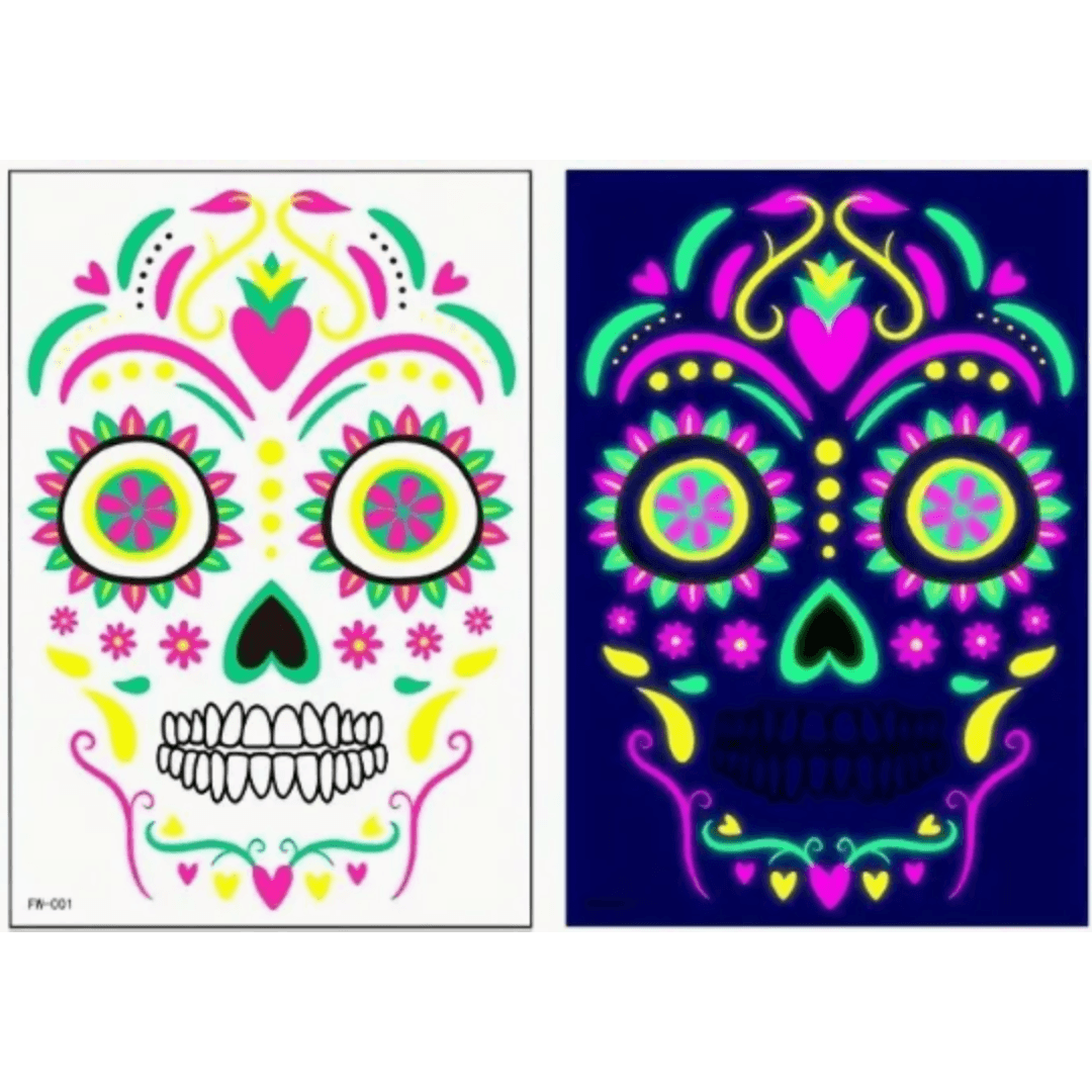 Neon - Zuckerschädel - Gesichtstattoos Aufkleber für Halloween - FestivalStuff