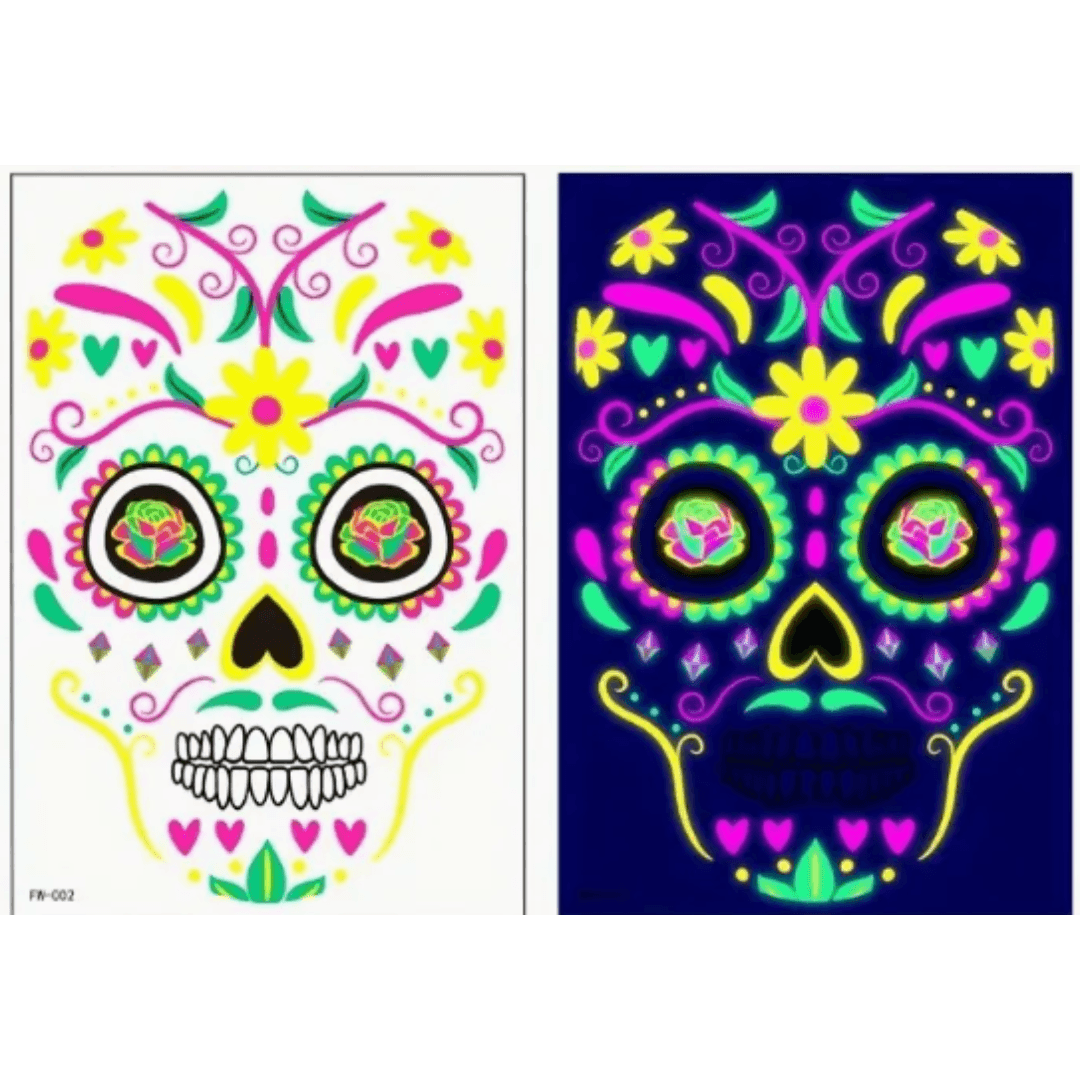 Neon - Zuckerschädel - Gesichtstattoos Aufkleber für Halloween - FestivalStuff