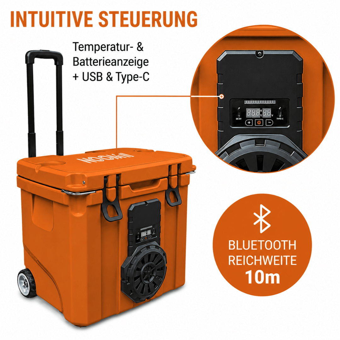 NooMii BeatRoller 35 Orange Kühlbox mit Bluetooth-Lautsprecher - FestivalStuff