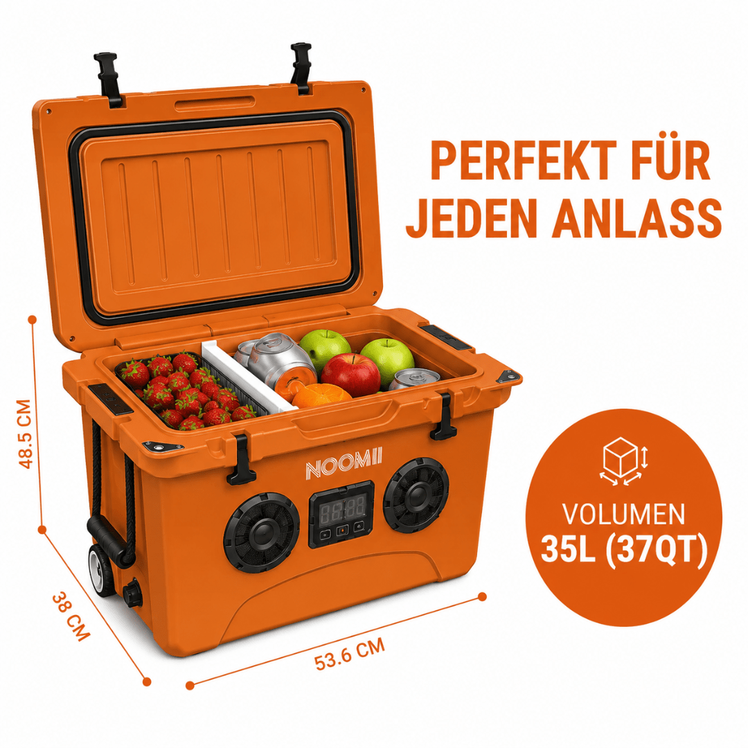 NooMii BeatRoller 35 Orange Kühlbox mit Bluetooth-Lautsprecher - FestivalStuff