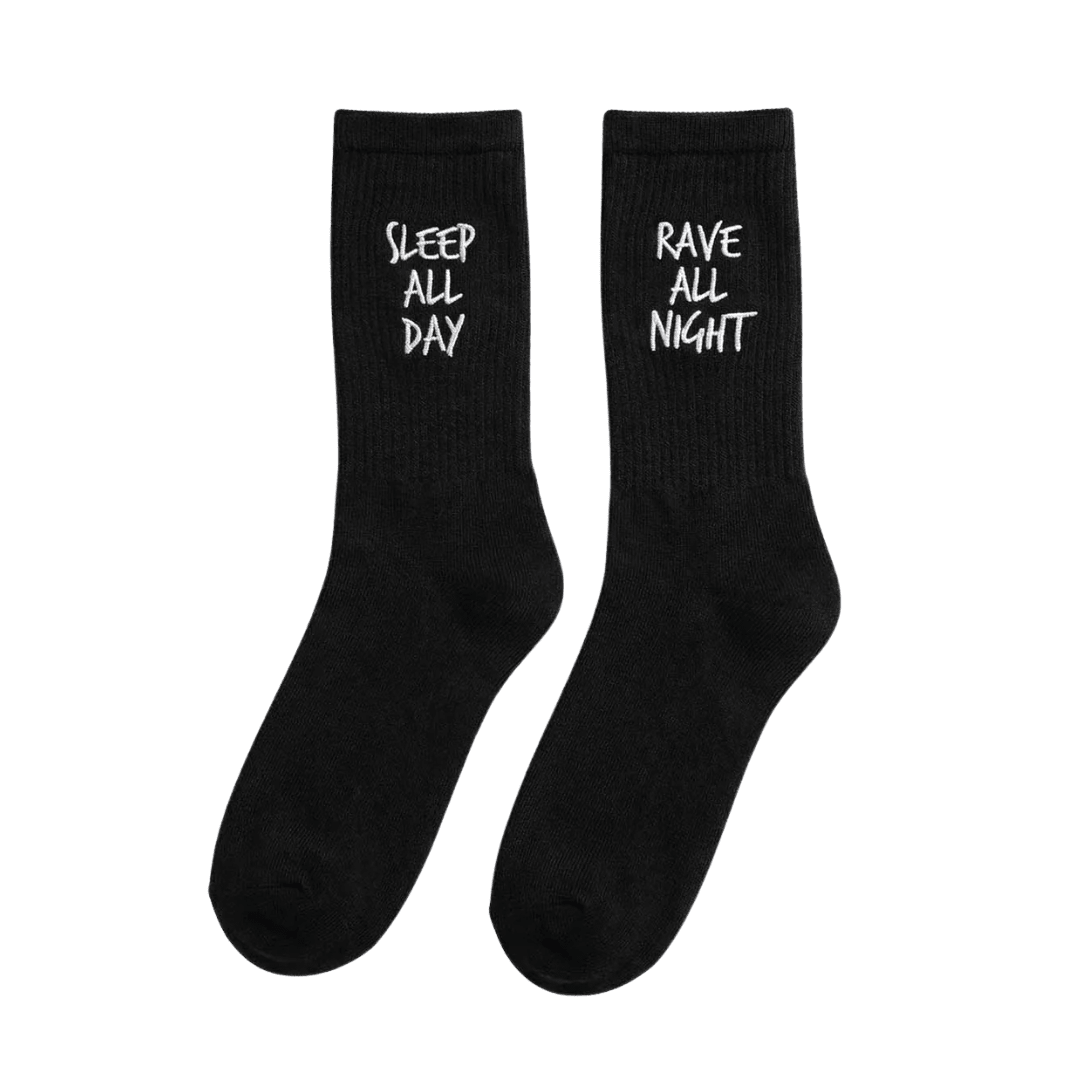 Rave All Night Sleep All Day Socken – Schwarz - FestivalStuff