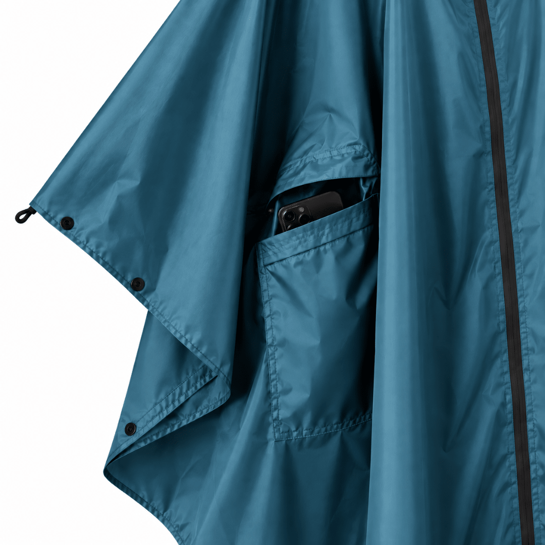 Regenponcho Übergröße mit Kapuze und Taschen Blau - FestivalStuff