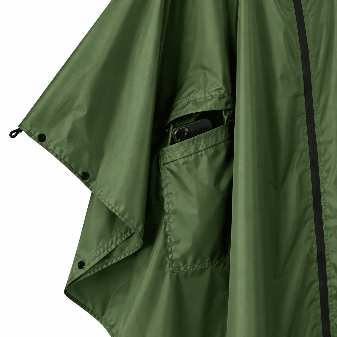 Regenponcho Übergröße mit Kapuze und Taschen Grün - FestivalStuff