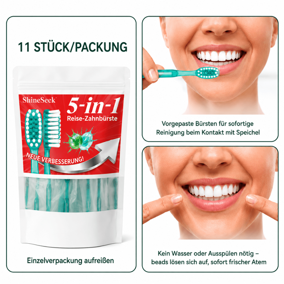 Reisezahnbürsten 5-in-1 mit Zahnseide Minze - FestivalStuff