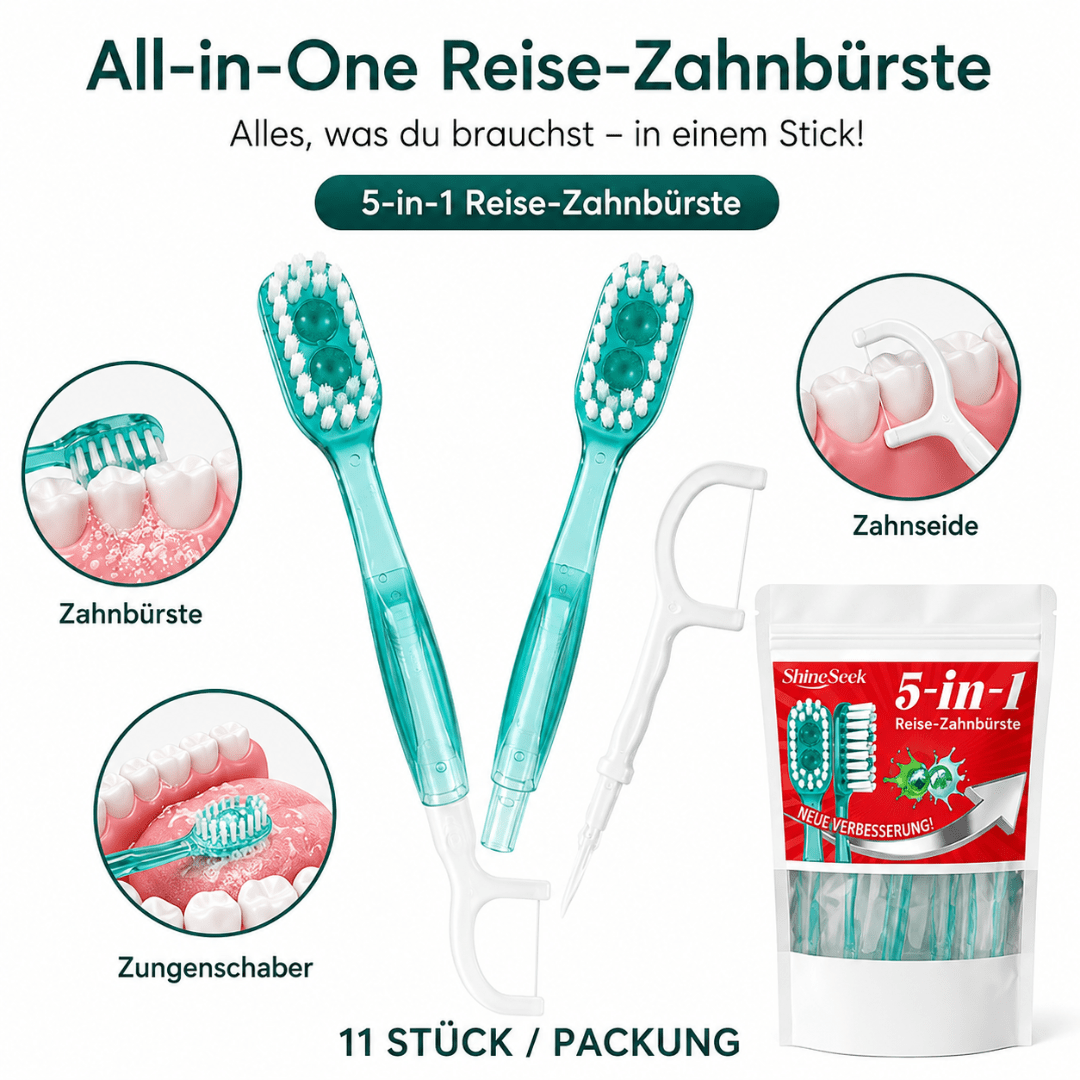 Reisezahnbürsten 5-in-1 mit Zahnseide Minze - FestivalStuff