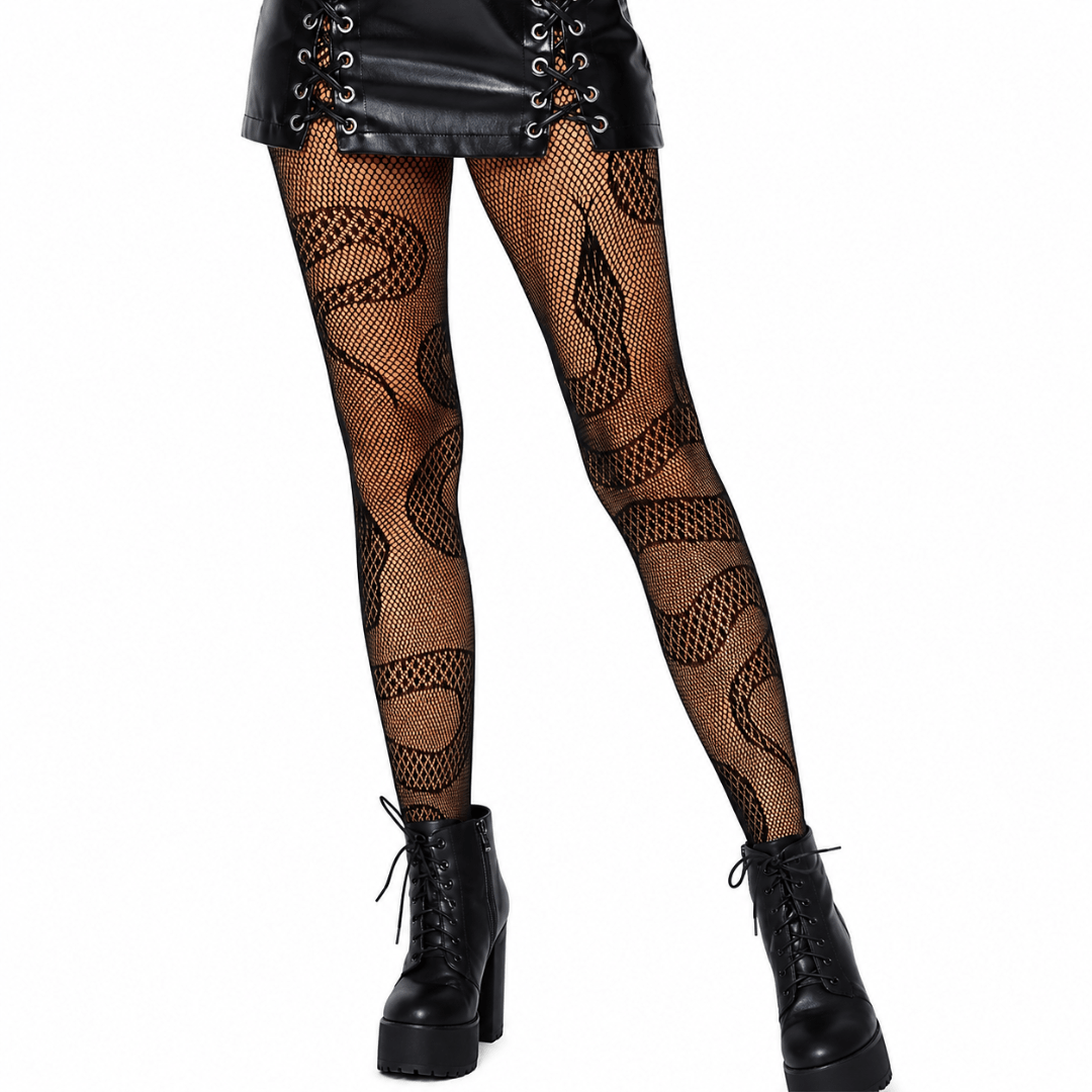 Schlangen Netzstrumpfhose Schwarz - FestivalStuff