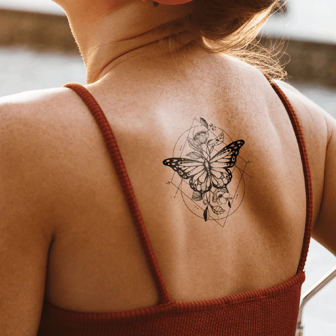 Schmetterling Pfingstrosen Tattoo Waterless - FestivalStuff