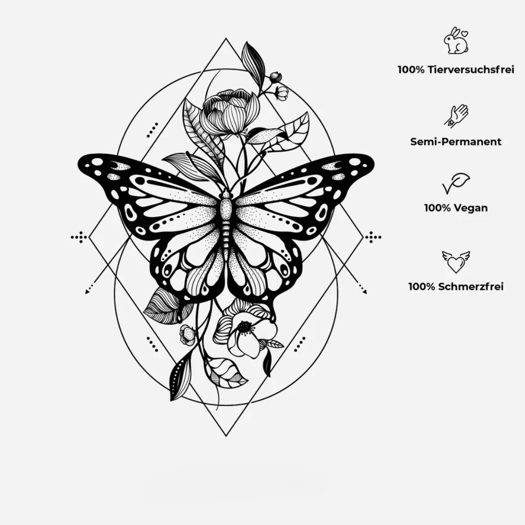 Schmetterling Pfingstrosen Tattoo Waterless - FestivalStuff