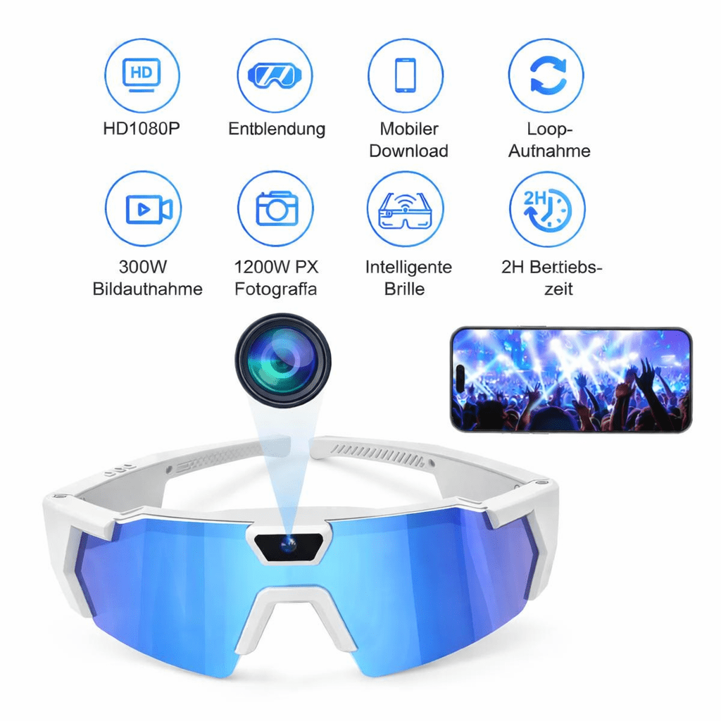 Schnelle Brille mit Kamera Weiß - Blau - FestivalStuff