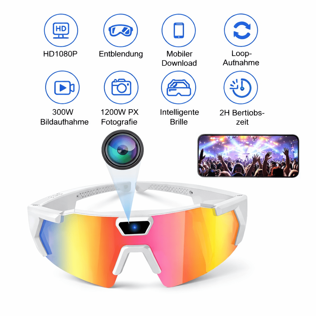 Schnelle Brille mit Kamera Weiß - Rainbow - FestivalStuff