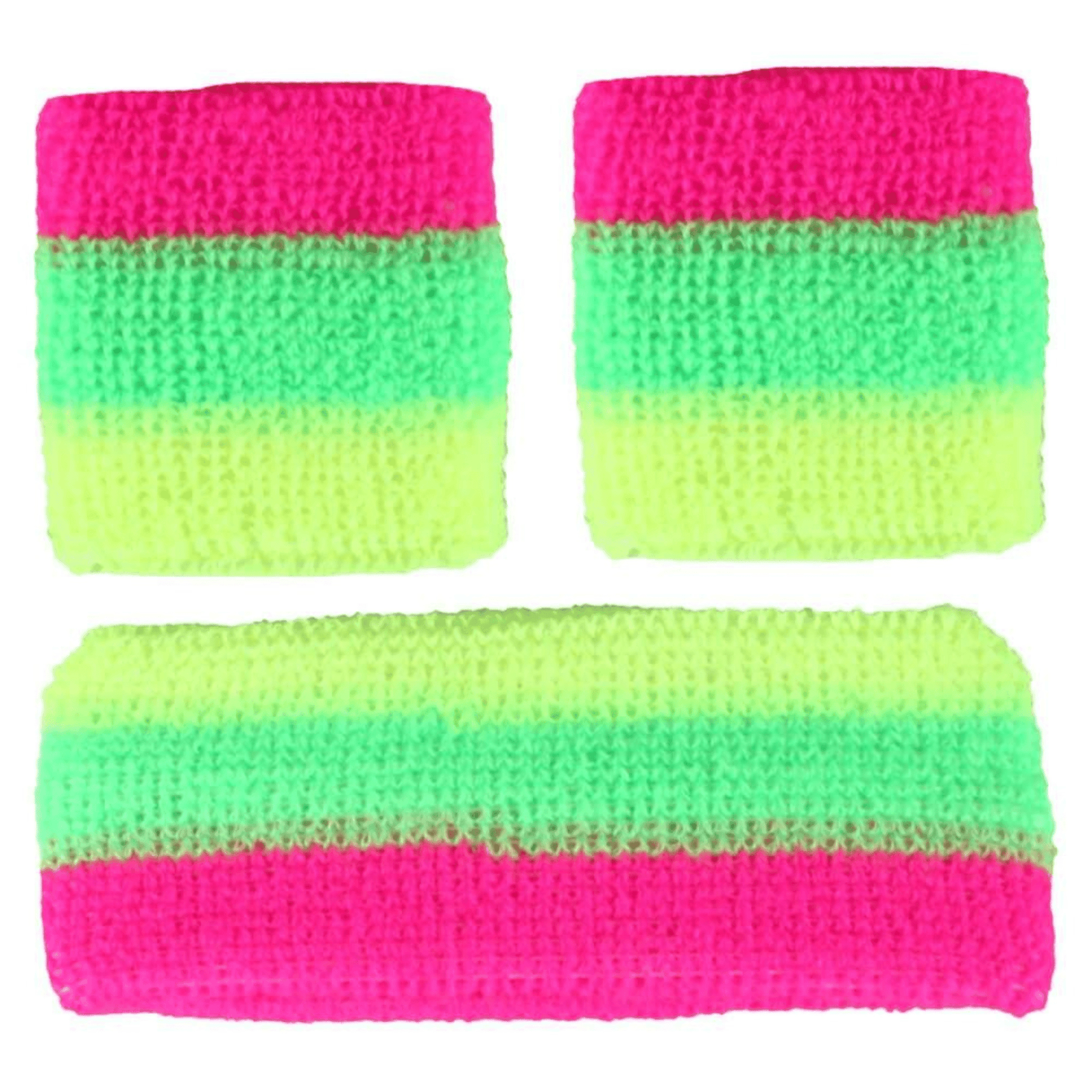 Schweißband / Stirnband 3er Set gestreift - Neon Pink Grün Gelb - FestivalStuff