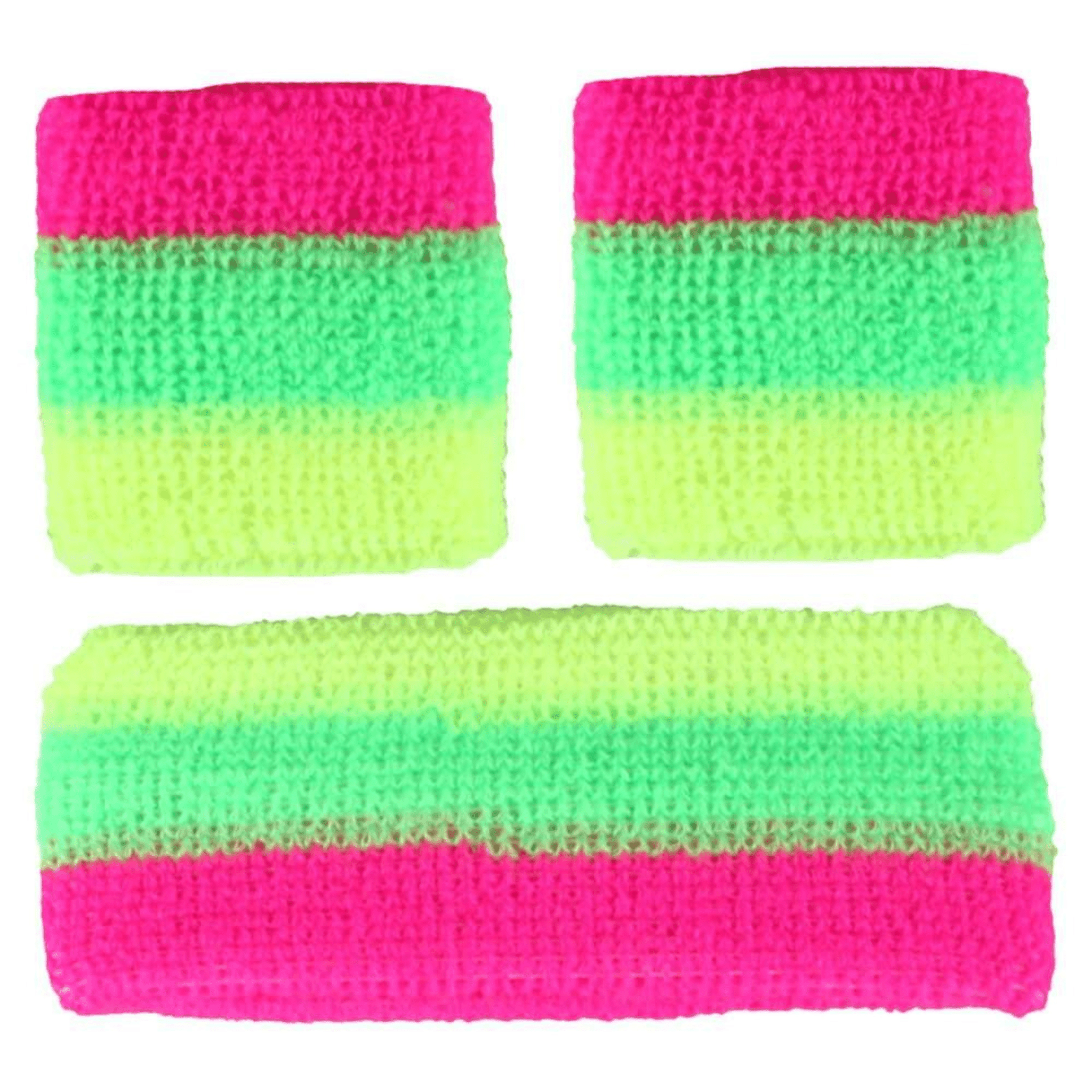 Schweißband / Stirnband 3er Set gestreift - Neon Pink Grün Gelb - FestivalStuff