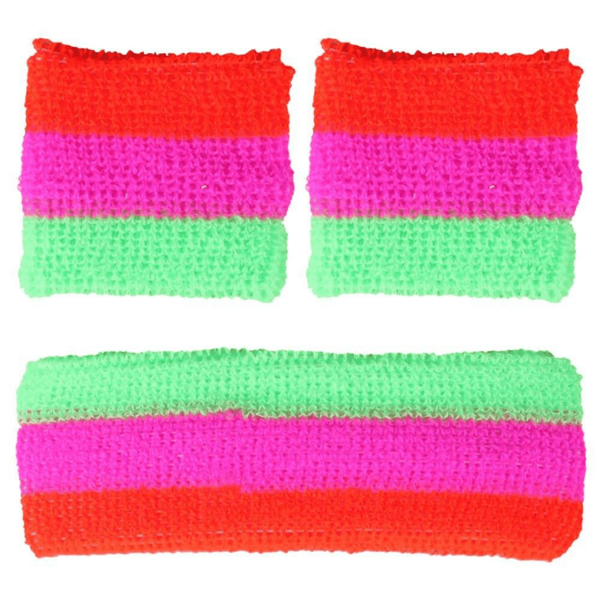 Schweißband / Stirnband 3er Set gestreift - Neon Rot Pink Grün - FestivalStuff