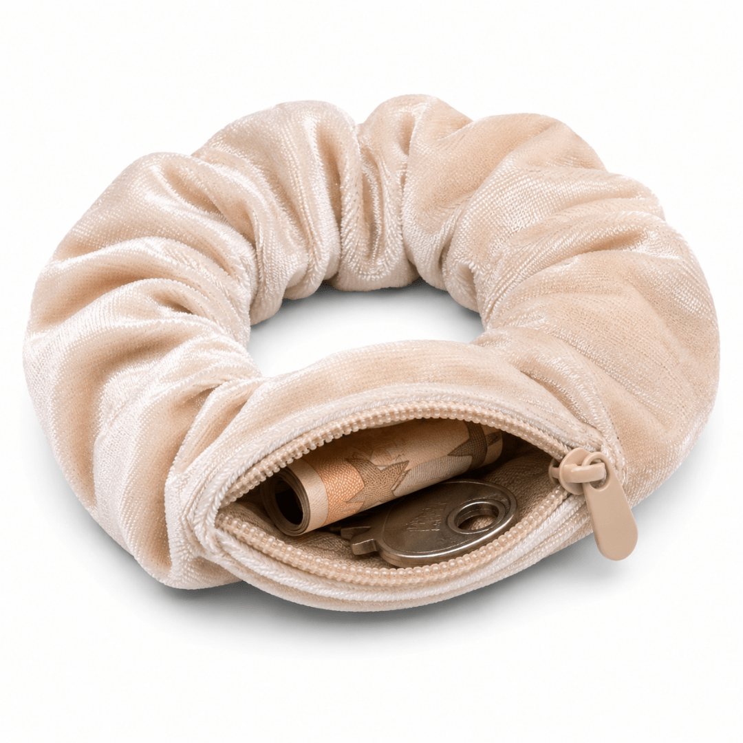 Scrunchie Beige Velvet mit Geheimfach - FestivalStuff