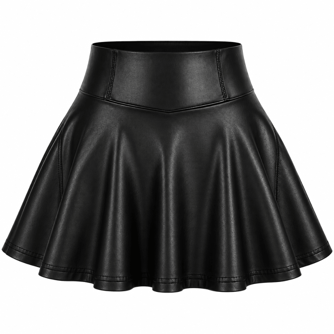 Skort High Waist Faux Leather Black - FestivalStuff