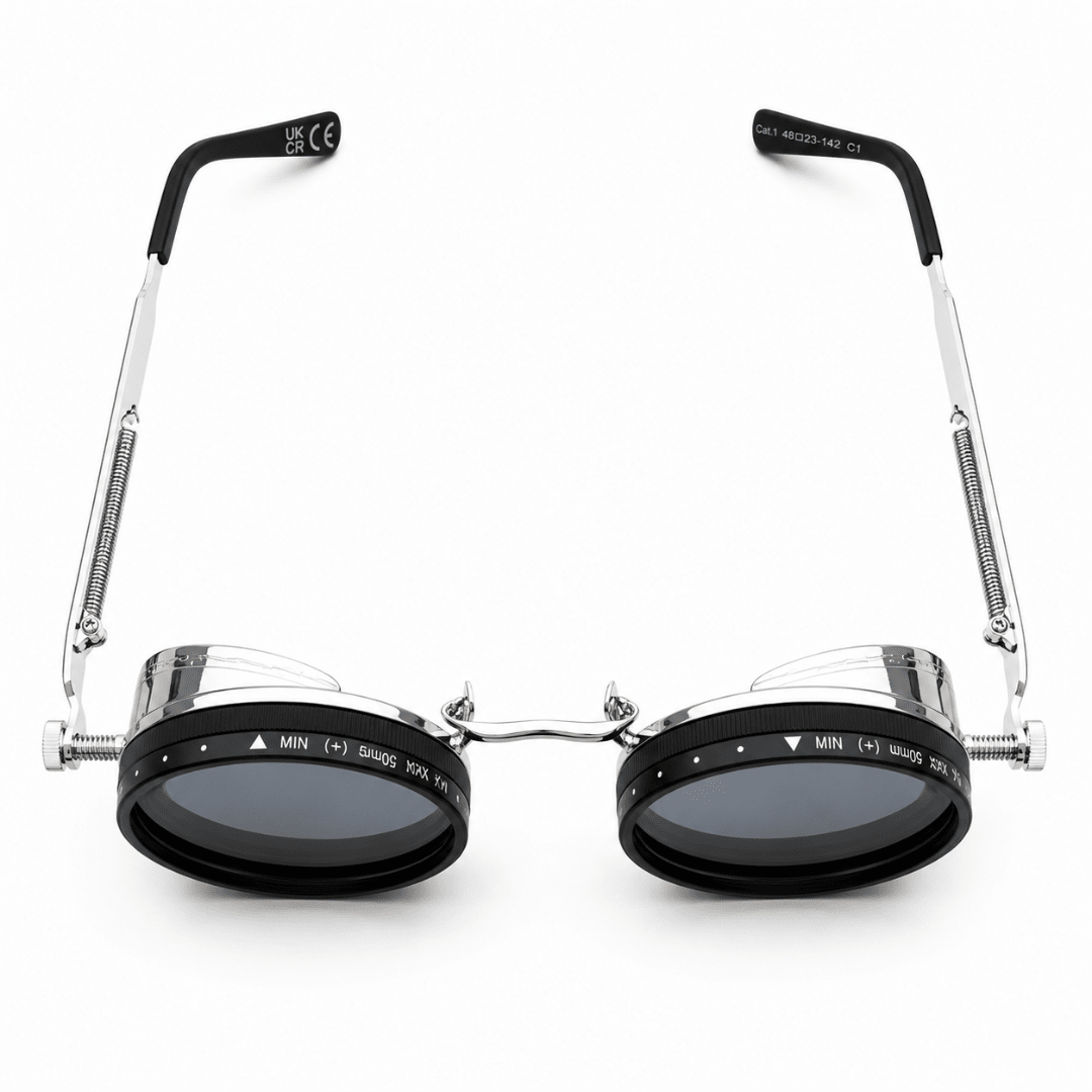 Steampunk ND Sonnenbrille Silber – Verstellbare Sonnenbrille UV400 - FestivalStuff