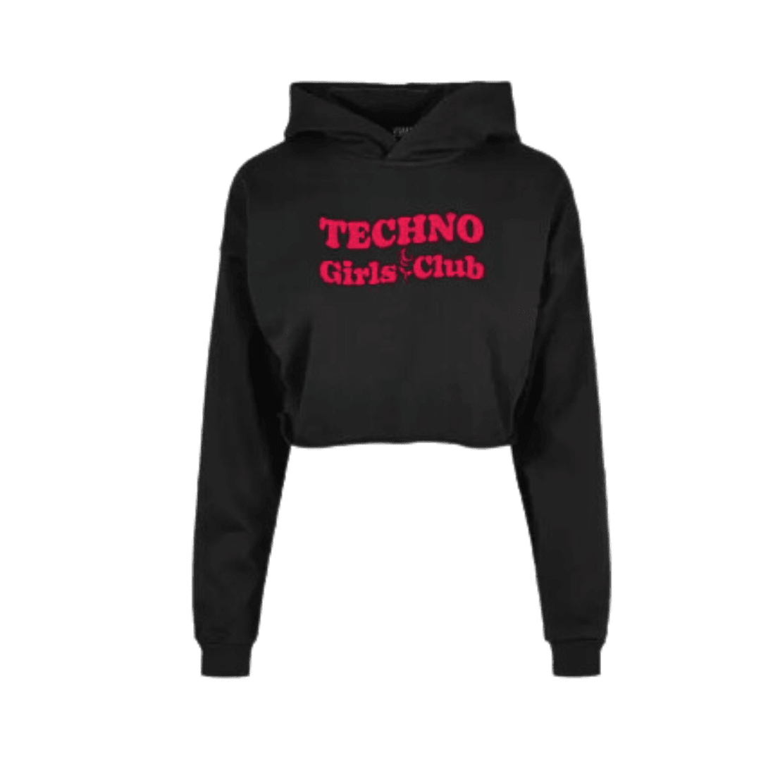 Techno Girls Club Oversized Cropped Hoodie - FestivalStuff
