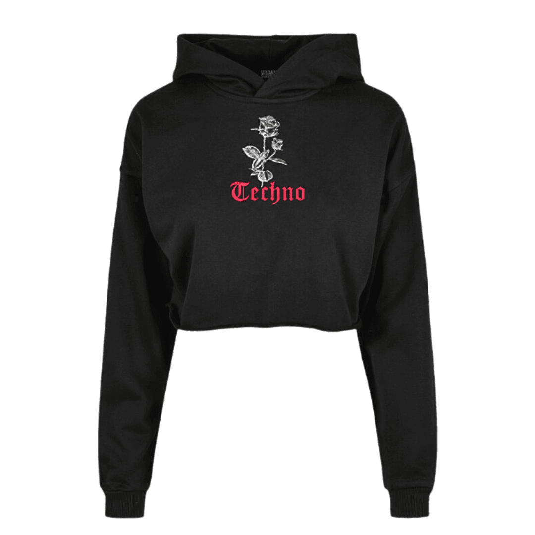 Techno Rose Oversized Cropped Hoodie - FestivalStuff