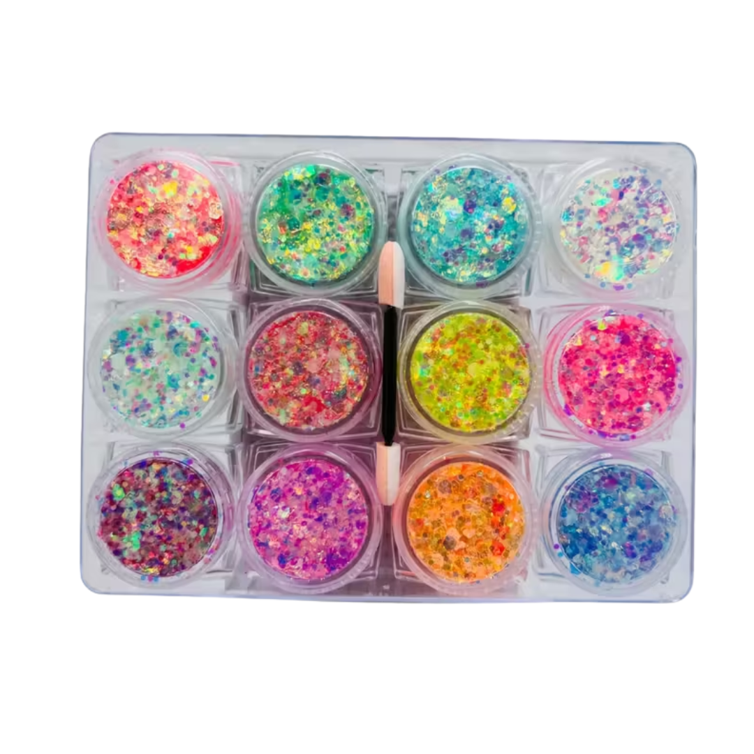 UV Glow Glitzer Gel – 12 Farben Neon - Glitzer - FestivalStuff