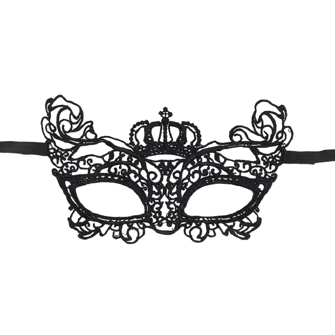 Venezianische Spitzenmaske Schwarz Crown - FestivalStuff