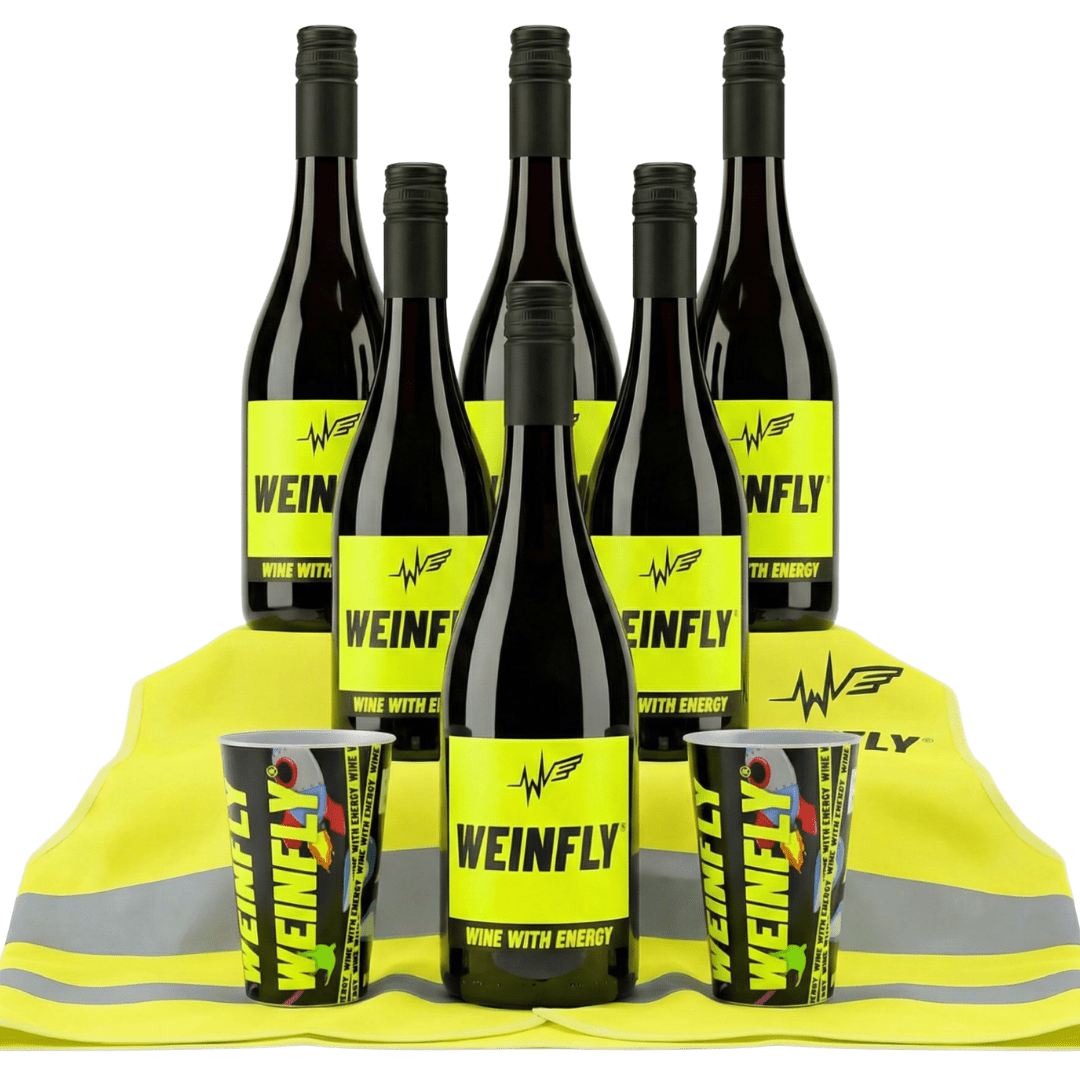 Weinfly 6x 0,75l + Becher + Warnweste – Festival Set - FestivalStuff