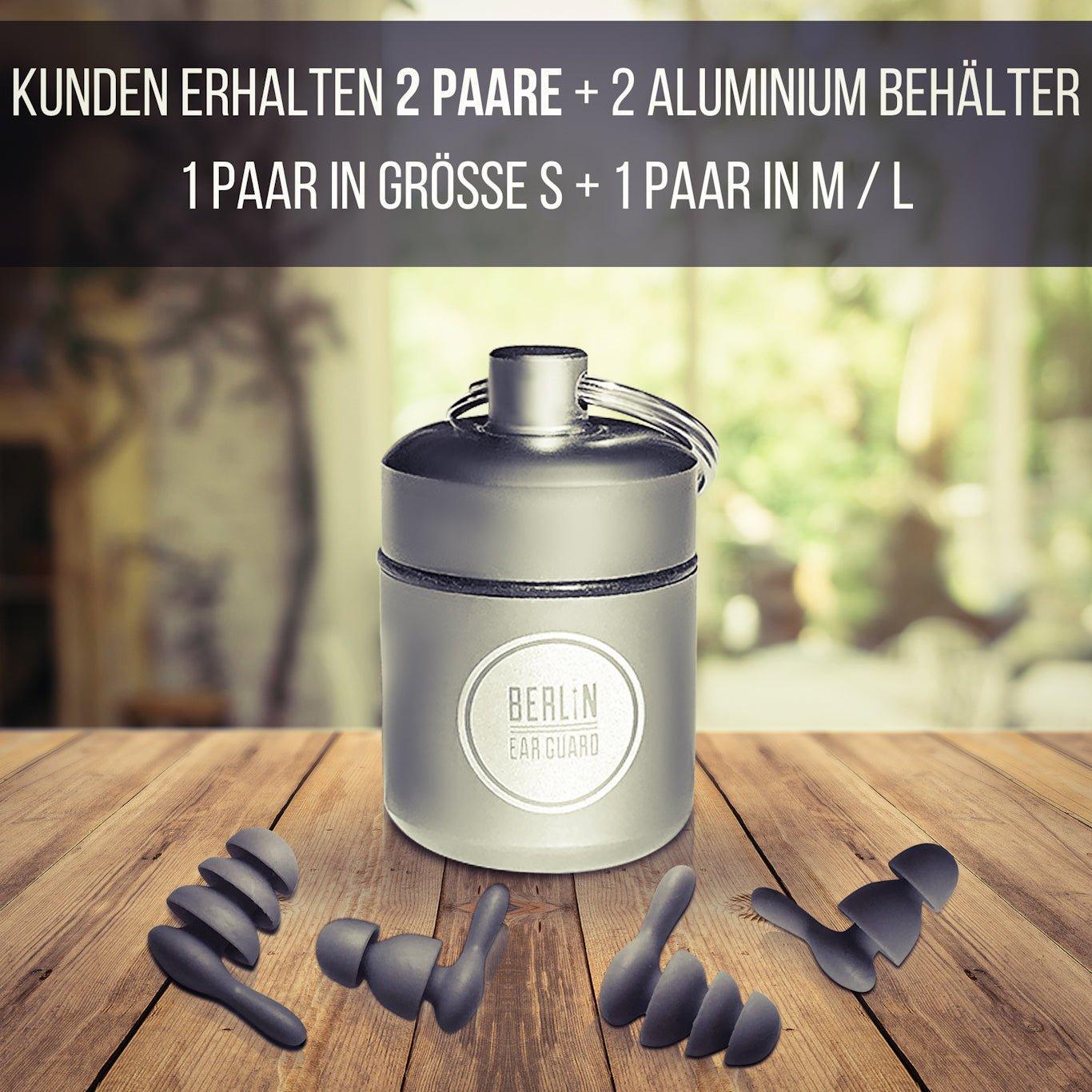 Ohrenstöpsel - Set "Jute Nacht" | Ohrstöpsel zum Schlafen | 2 Paar | S+ M / L | 2 Aluminium Transport Behälter - FestivalStuff
